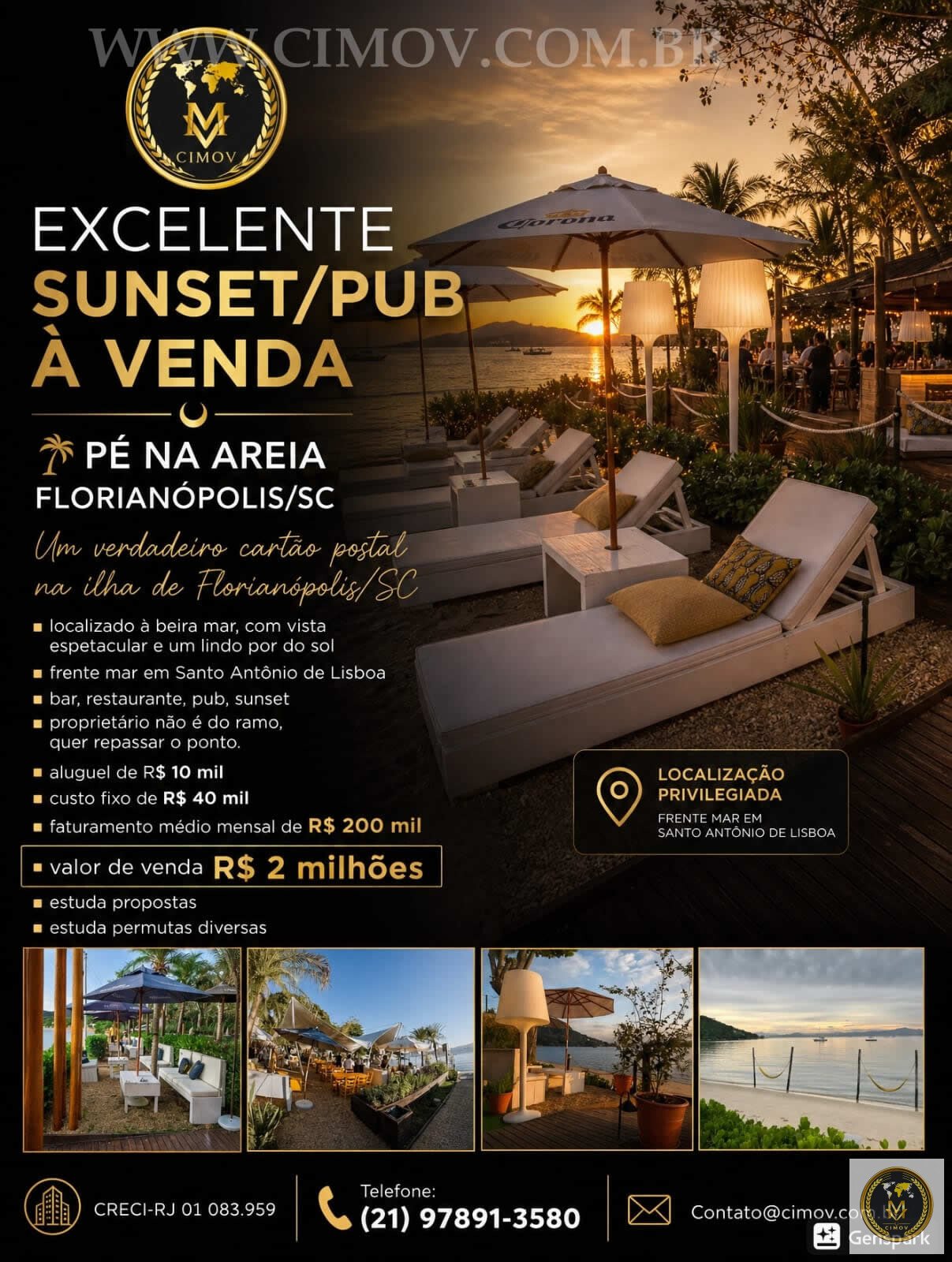 EMP00041 -EXCELENTE SUNSET/PUB À VENDA – PÉ NA AREIA – FLORIANÓPOLIS/SC