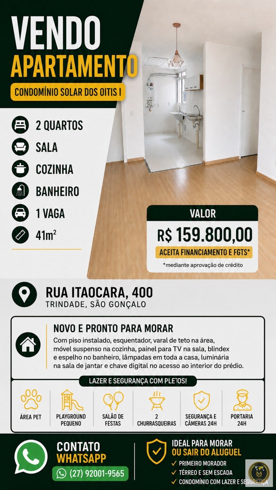 AP00015-  Apartamento TÉRREO 2 quartos 41m² - Solar dos Oitis I - Trindade - Pronto para morar - 1 Vaga
