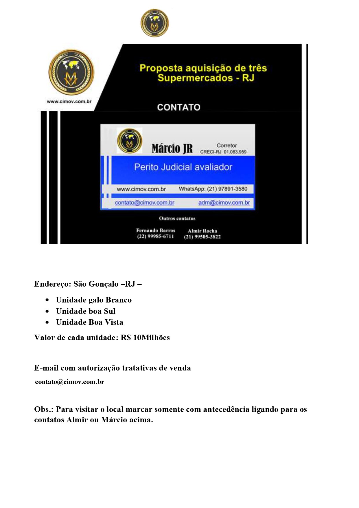 EMP0018 - Proposta venda 3 supermercados em Sao Gonçalo RJ EMP0018 - Proposta venda 3 supermercados em Sao Gonçalo RJ
